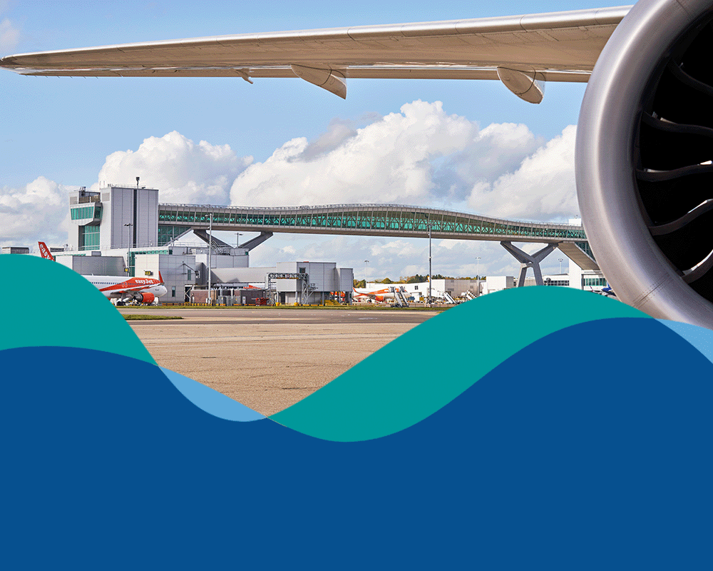 London Gatwick brand flow line over dark blue background